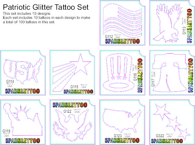 Patriotic Glitter Tattoo Stencil Set 